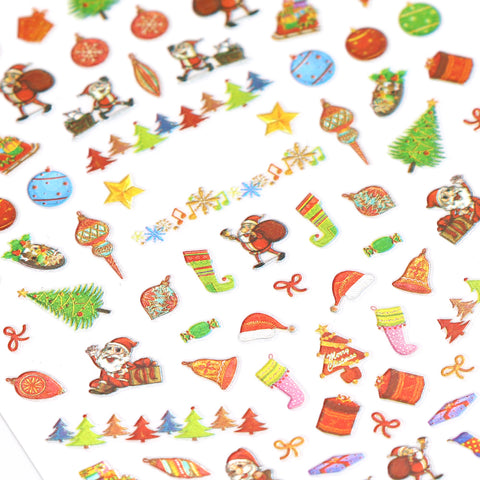 Cute Christmas Nail Art Sticker / Santa Sleigh Tree Baubles Gifts