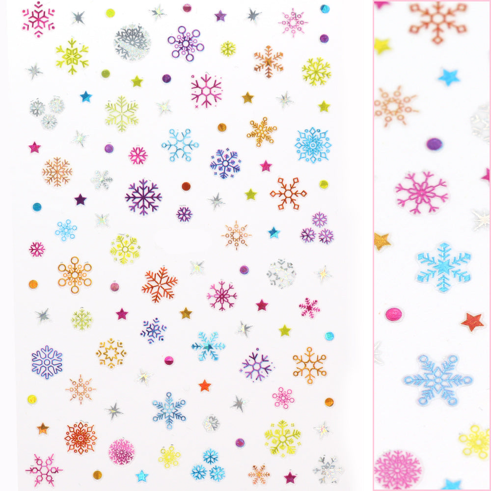 Cute Snowflake Nail Art Sticker / Colorful Rainbow Metallic Holo 