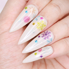 Metallic Pink Purple Blue Holiday Snowflake Nail Art Sticker / Colorful Design Festive Winter Cute