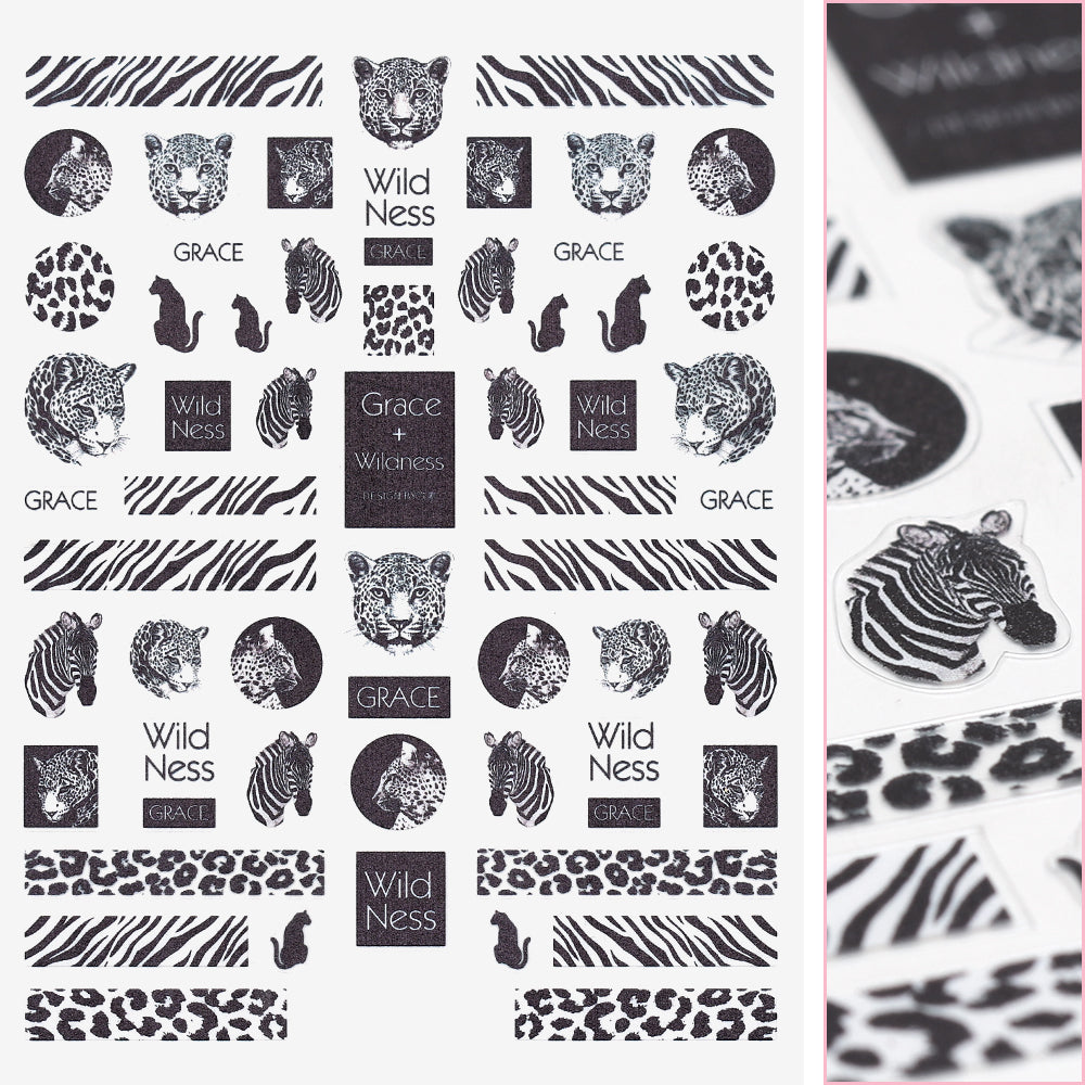 Furry Friends Nail Art Sticker / Safari Adventure Animal Zebra Print Leopard Black Nail Design