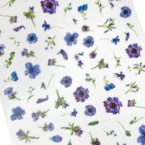 Floral Nail Art Sticker / Blue Purple Anemone Vintage Poppy