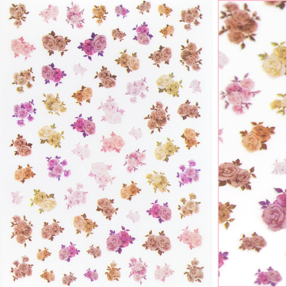 Floral Nail Art Sticker / Rose Corsages Pink Orange Beige Brown Flower