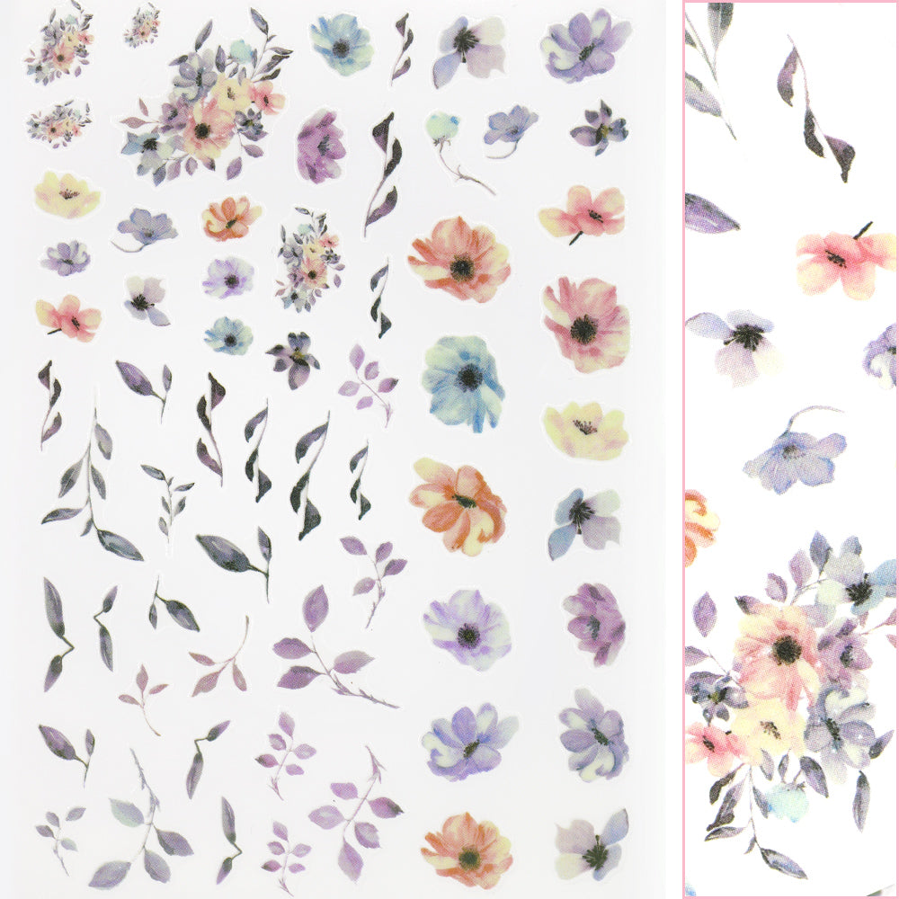 Floral Nail Art Sticker / Watercolor Flower Daisy Leaf Spring Manicure