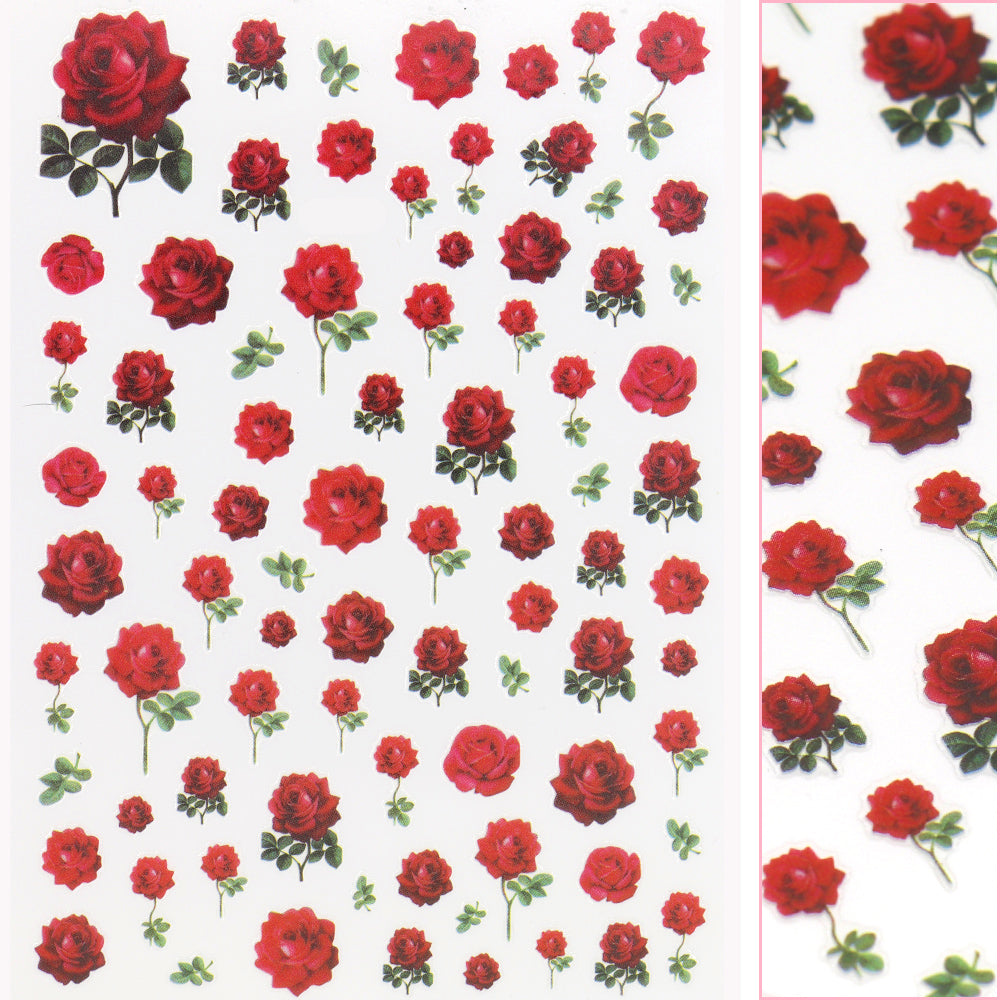 Floral Nail Art Sticker / Red Roses Valentine