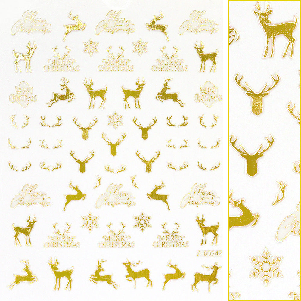 Gold Christmas Nail Art Sticker / Reindeer & Antler Holiday Nails