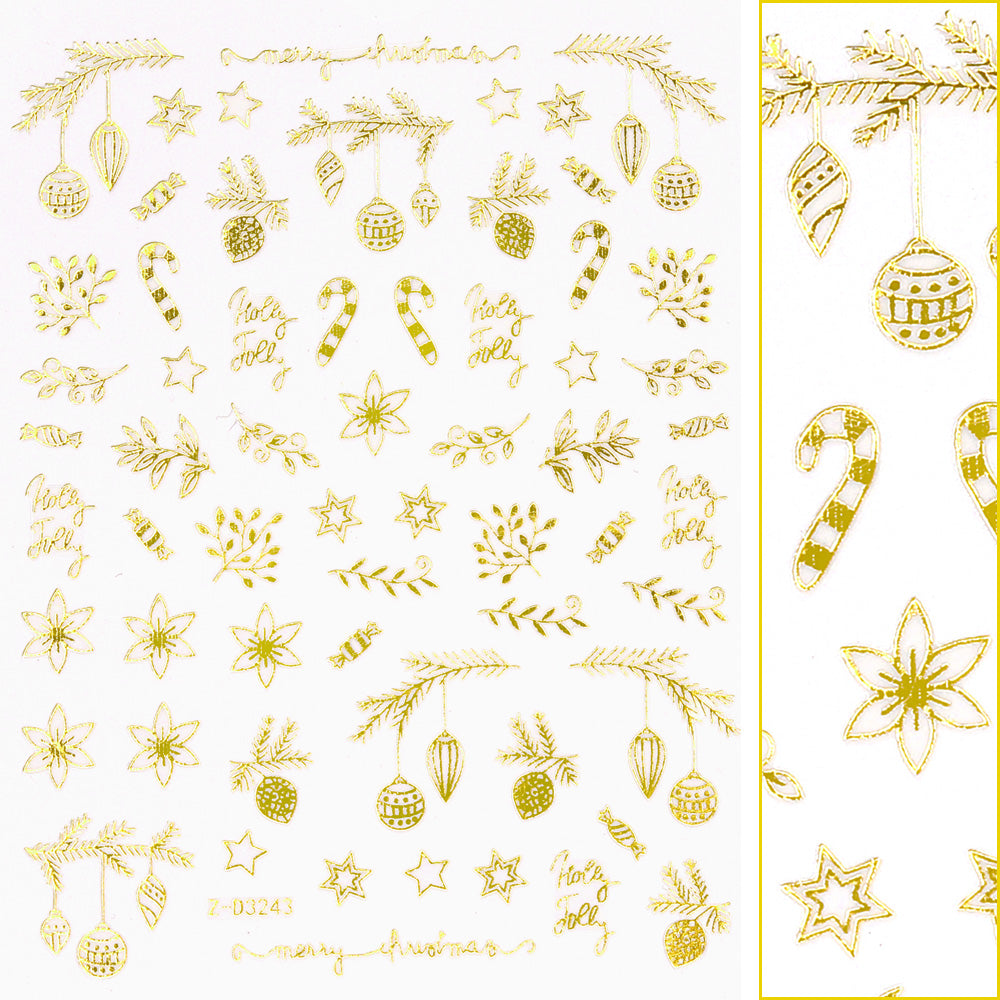 Gold Foiled Merry Christmas Tree Holly Jolly Noel Scrapbook Stickers 5”x12”