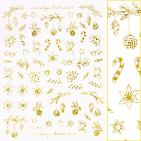 Gold Christmas Nail Art Sticker / Holly Jolly Garland Poinsettia