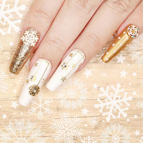 Gold Christmas Nail Art Sticker / Snowflakes & Baubles