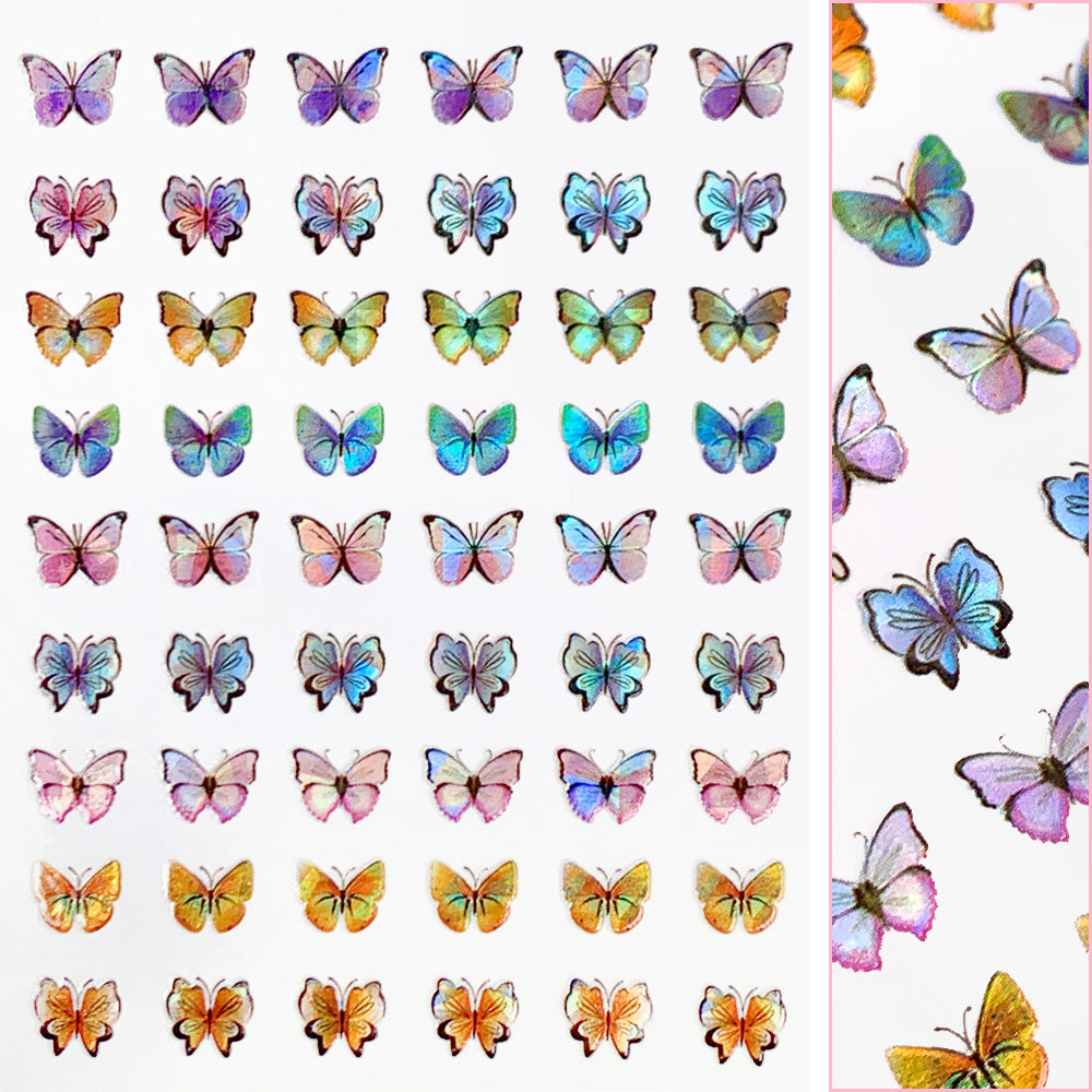 Holographic Butterfly Nail Art Sticker / Pastel Dream Rainbow