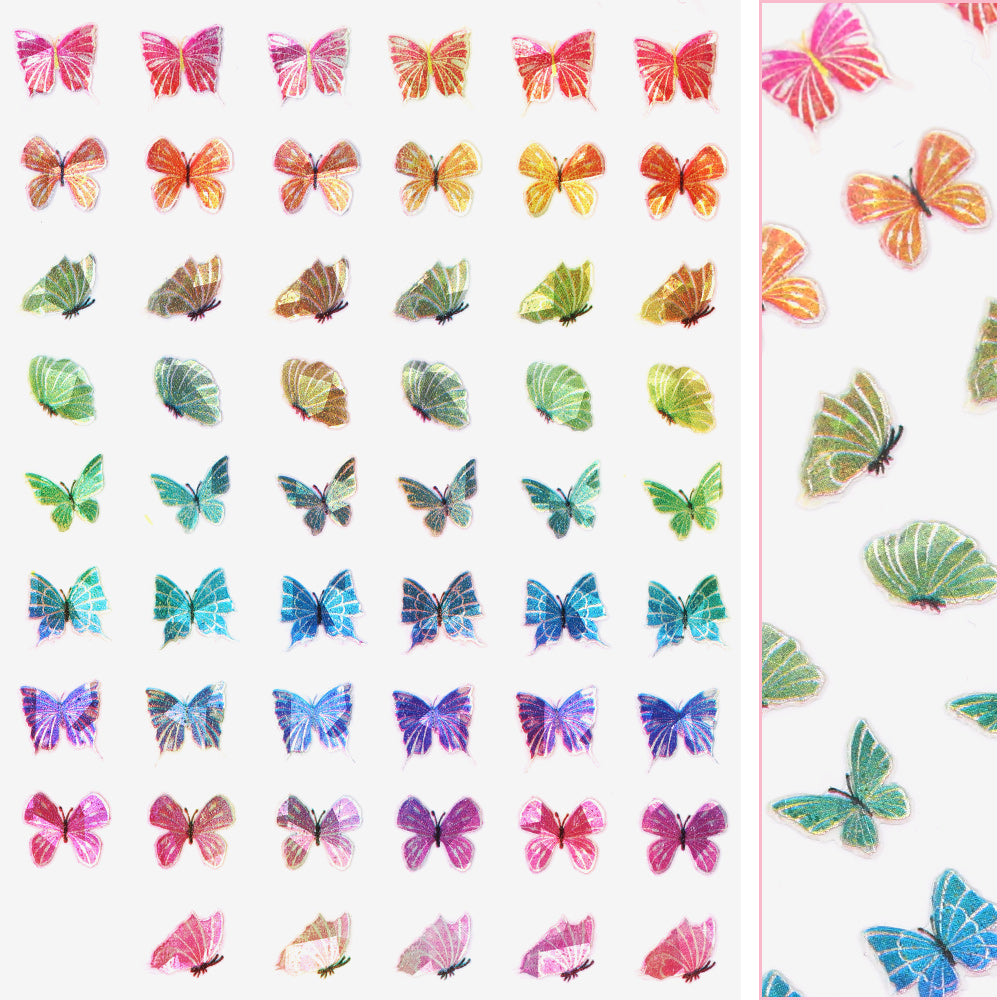 Holographic Butterfly Nail Art Sticker / Prismatic Rainbow Spring