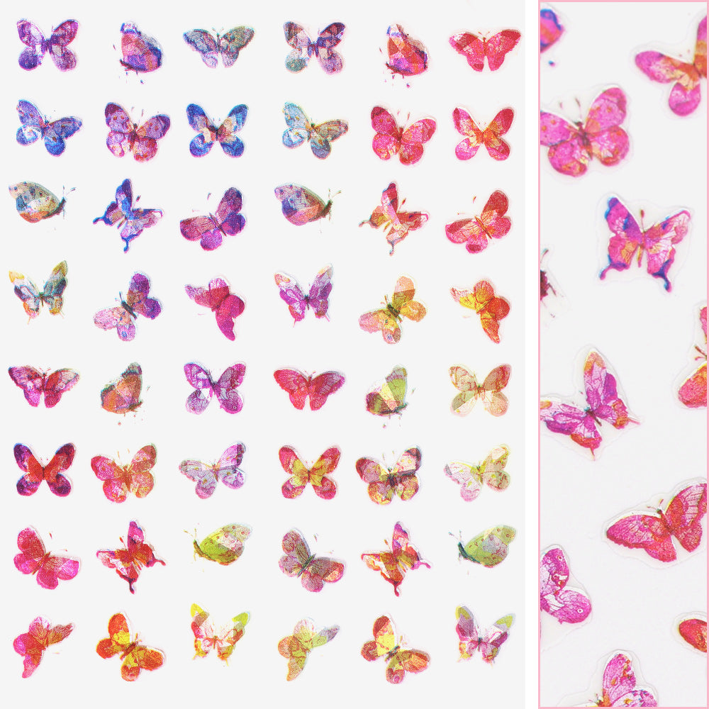 Holographic Butterfly Nail Art Sticker / Sunset Pink Orange Ombre Spring