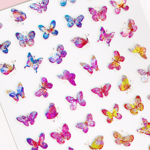 Holographic Butterfly Nail Art Sticker / Sunset Pink Orange Ombre Spring
