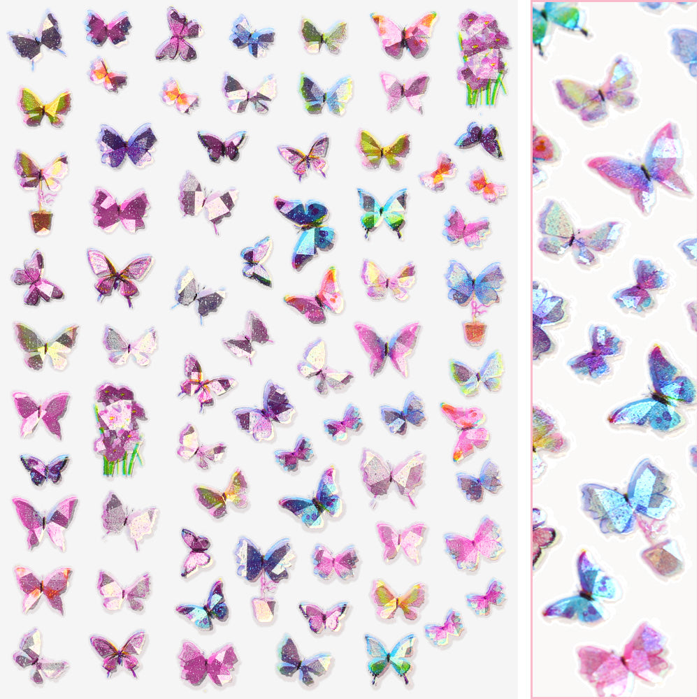 Holographic Butterfly Nail Art Sticker / Dreamy Pastel Pink Purple