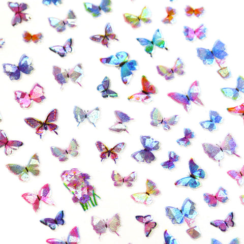 Holographic Butterfly Nail Art Sticker / Dreamy Pastel Pink Purple