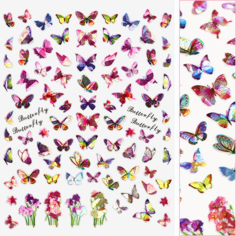 Holographic Butterfly Nail Art Sticker / Irises Pink Purple