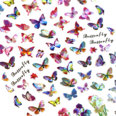 Holographic Butterfly Nail Art Sticker / Irises Pink Purple