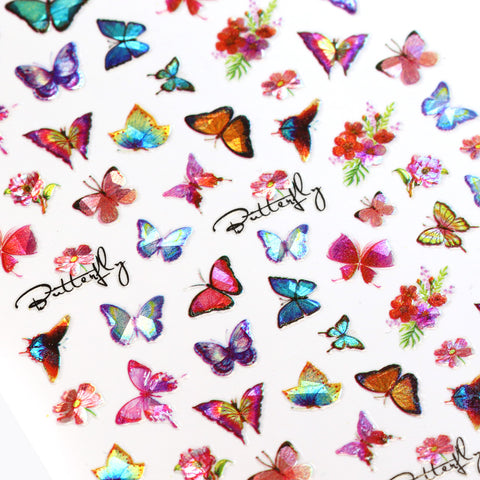 Holographic Butterfly Nail Art Sticker / Dazzling Bold Pink Bright Flower