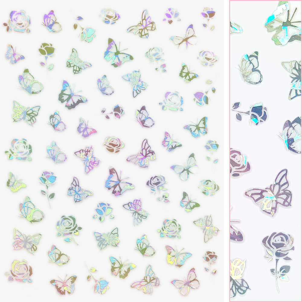 Holographic Butterfly Nail Art Sticker / Roses / Silver Spring Manicure