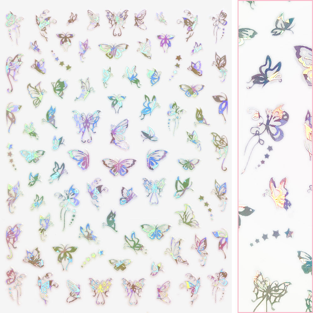 Holographic Butterfly Nail Art Sticker / Starry / Silver Fairy Design