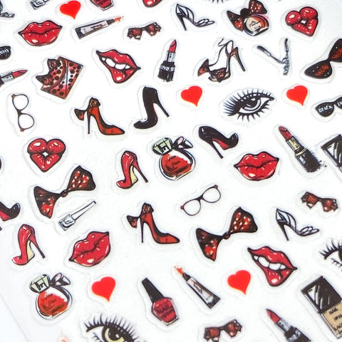 Valentine Nail Art Sticker / Self Love Makeup Lip Heels Manicure