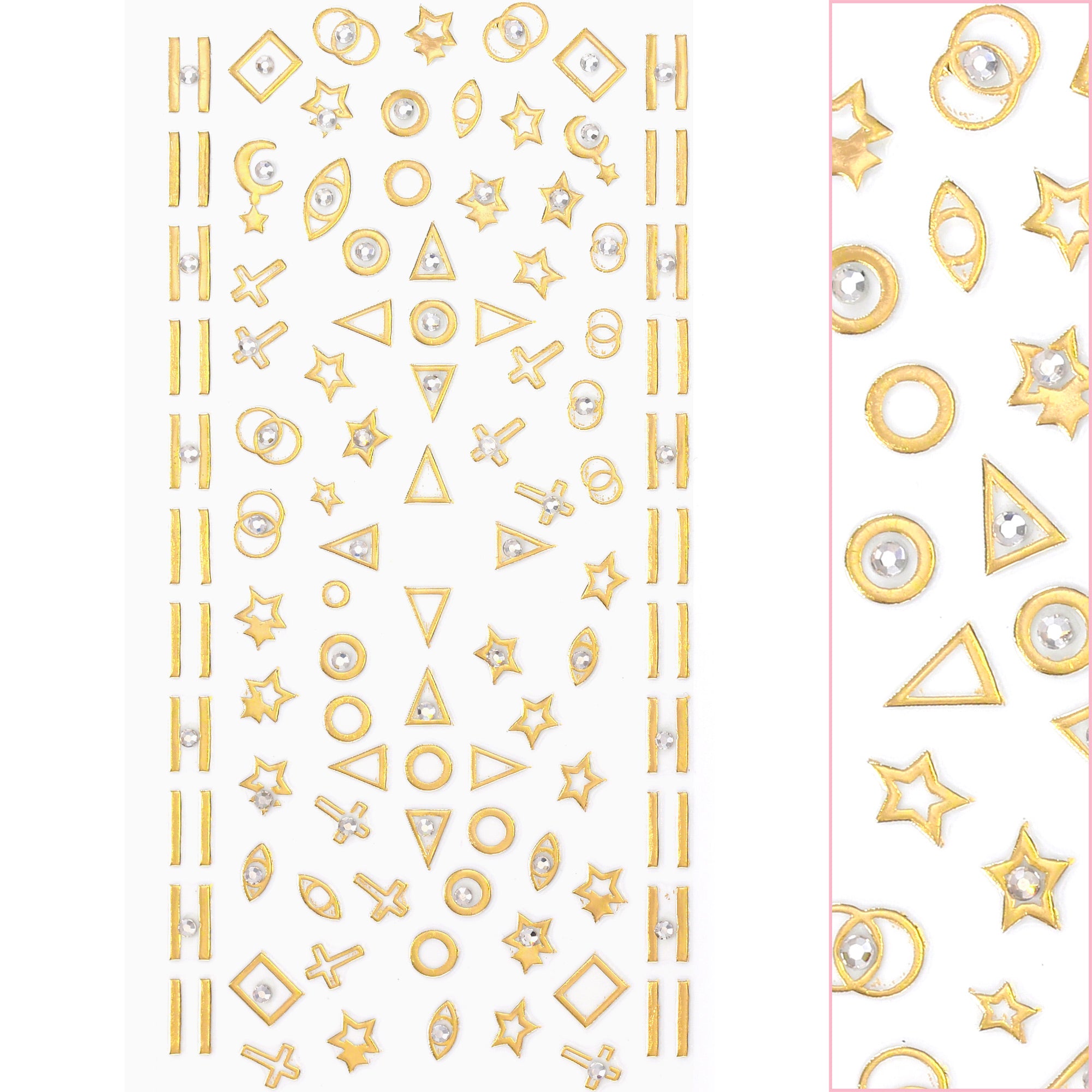 Daily Charme Gold Bejeweled Nail Art Sticker with Crystals / Mystic Geometric Shapes Triangle Star Bars