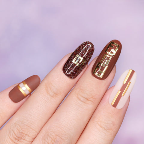 Daily Charme Gold Bejeweled Nail Art Sticker with Crystals / Mystic Geometric Shapes Triangle Star Bars Circle