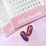 Small Typography Nail Art Sticker / Holographic Silver Letters Design
