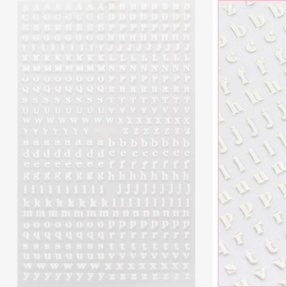 Small Typography Nail Art Sticker / White Letters Alphabet Design