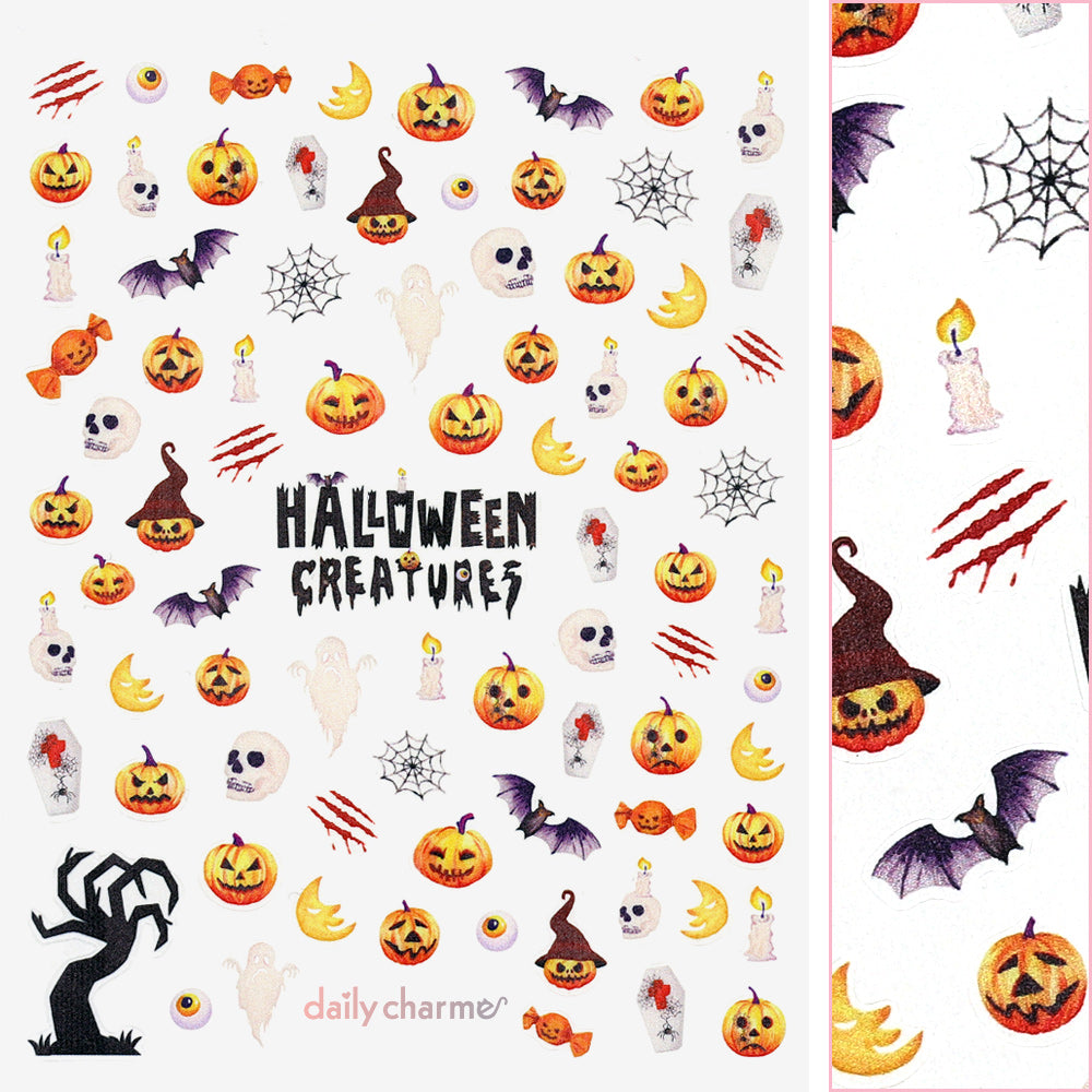 Spooky Halloween Nail Art Sticker / Haunted Creatures Jack O Lanterns Ghost Skull Bat