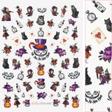 Spooky Halloween Nail Art Sticker / Dark Wonderland Alice Cat Mad Hatter