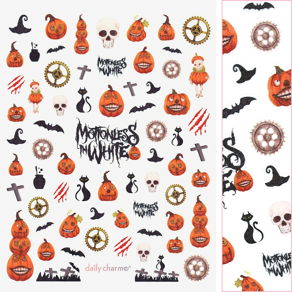 Spooky Halloween Nail Art Sticker / Creepy Faces Pumpkin Skull