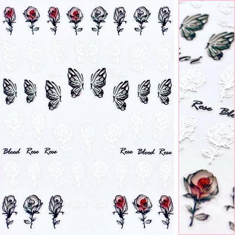 Premium 3D Embossed Nail Art Sticker / Gothic Roses