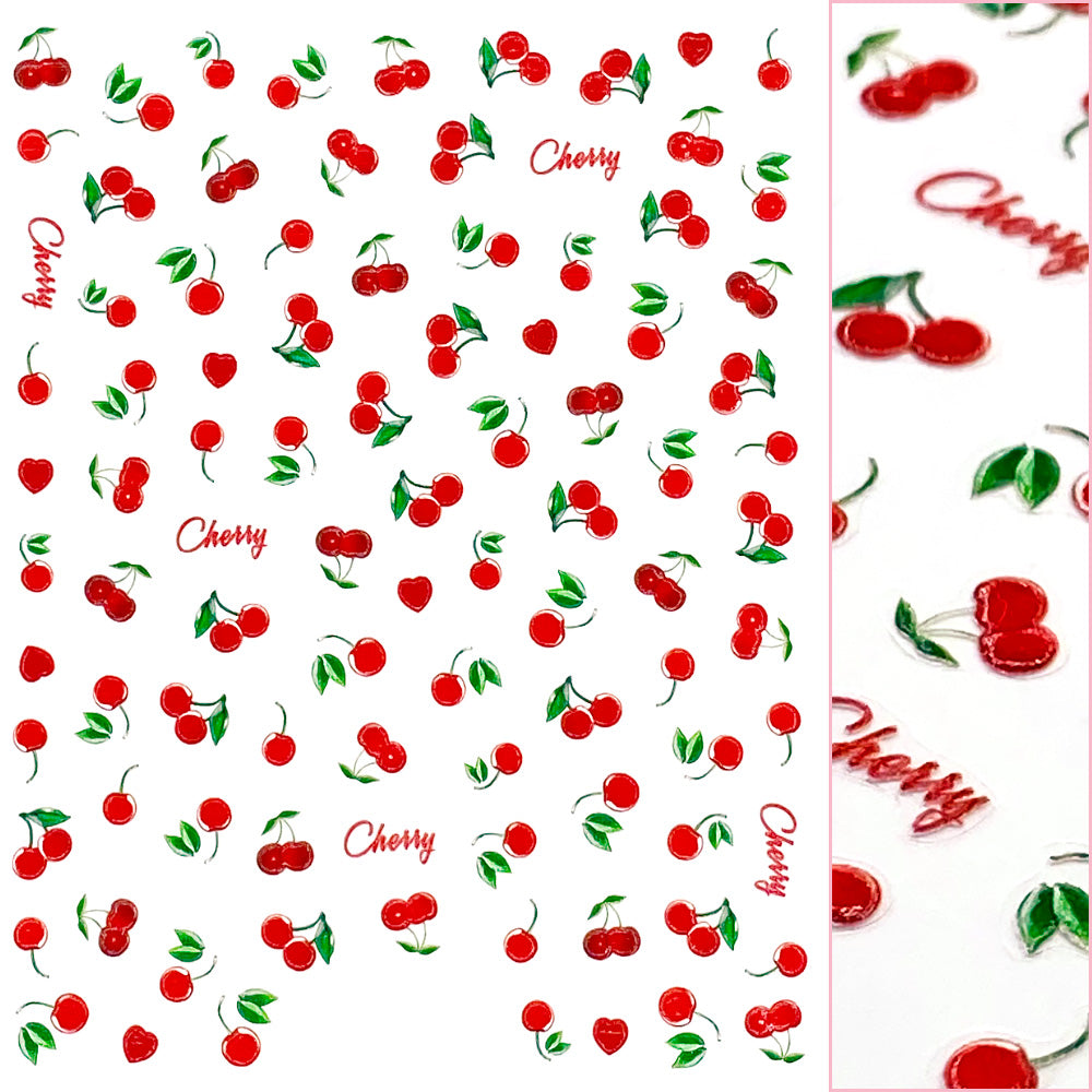 Premium 3D Embossed Nail Art Sticker / Red Cherries