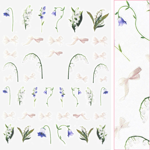 Floral Nail Art Sticker / Lily of the Valley White Blue Bellflowers