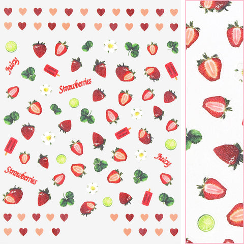 Valentine Nail Art Sticker / Strawberries Strawberry Design Hearts