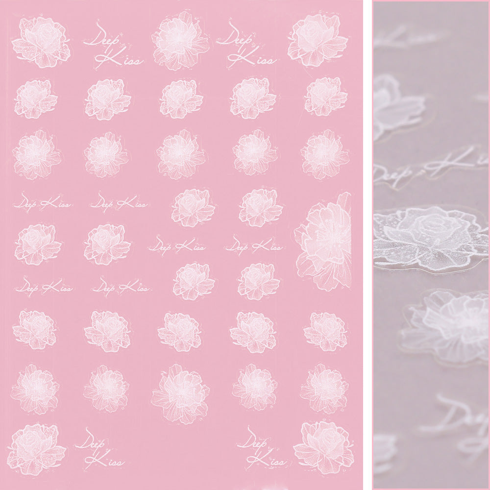 Floral Nail Art Sticker / Lace Roses White Transparent
