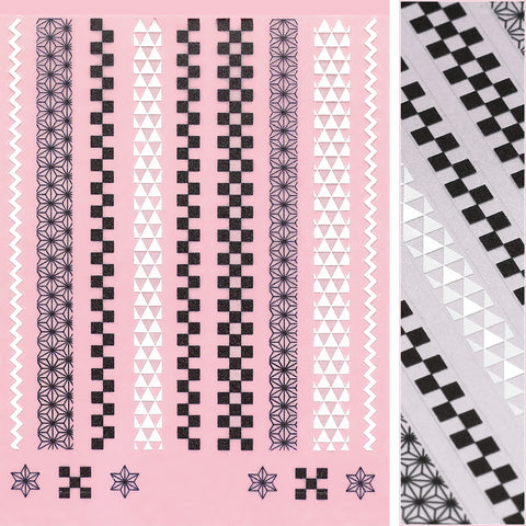 Chic Nail Art Sticker / Geometric Stripes Black White Pattern Design Trendy