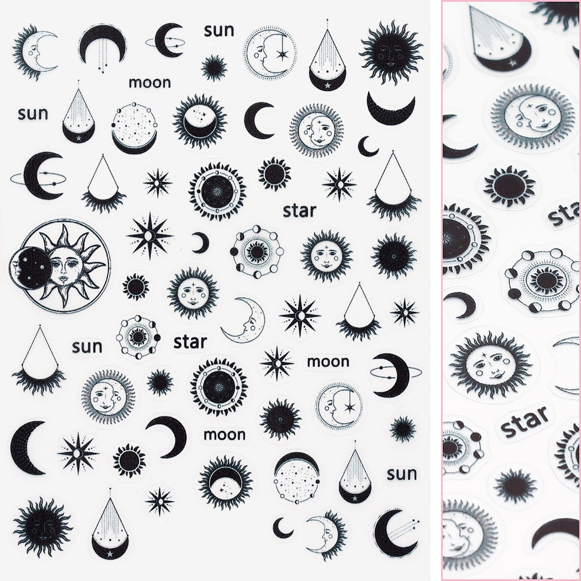 Chic Nail Art Sticker / Celestial Magic / Black Moon Sun Design Trendy Mystical