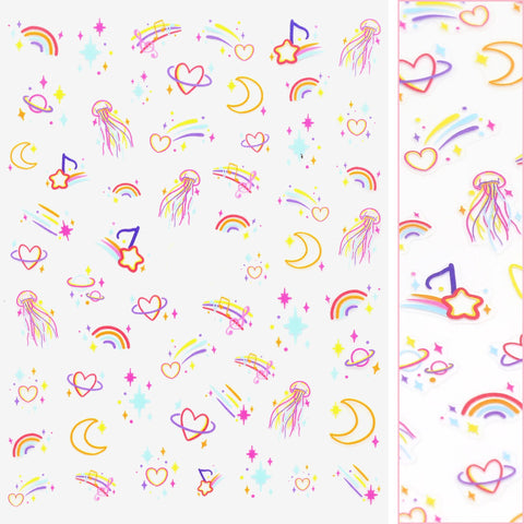 Kawaii Nail Art Sticker / Rainbow Jellyfish Stars Galaxy Moon Decals