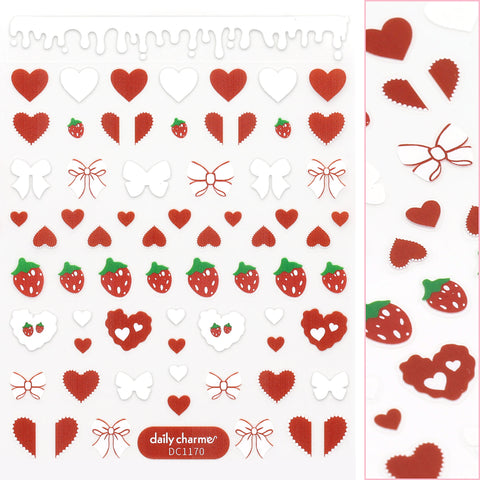 Valentine Nail Art Sticker / Strawberry Hearts Sweet Valentine's Day Decal