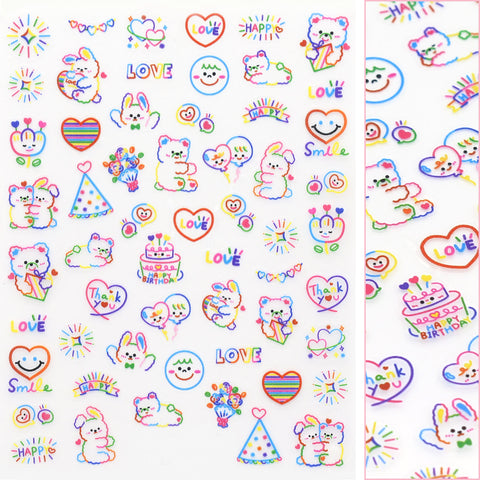 Valentine Nail Art Sticker / Rainbow Celebration Love Smile Birthday Decals