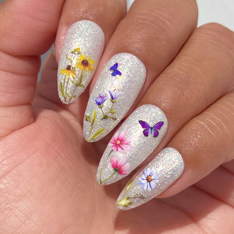 Floral Nail Art Sticker / Flower Child Colorful Wildflower Daisy Purple Yellow Decals