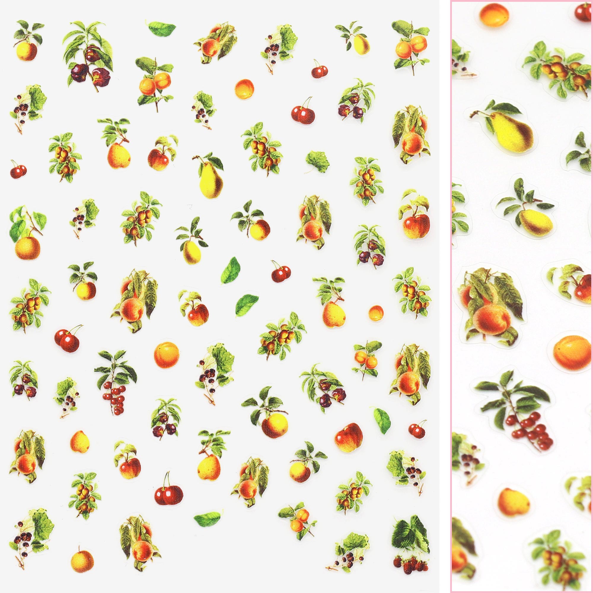 Floral Nail Art Sticker / Victorian Fruit Cherry Pear Apple Decal Print