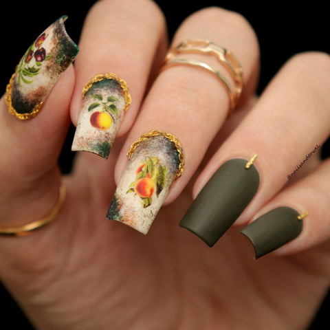 Floral Nail Art Sticker / Victorian Fruit Cherry Pear Apple Decal Print