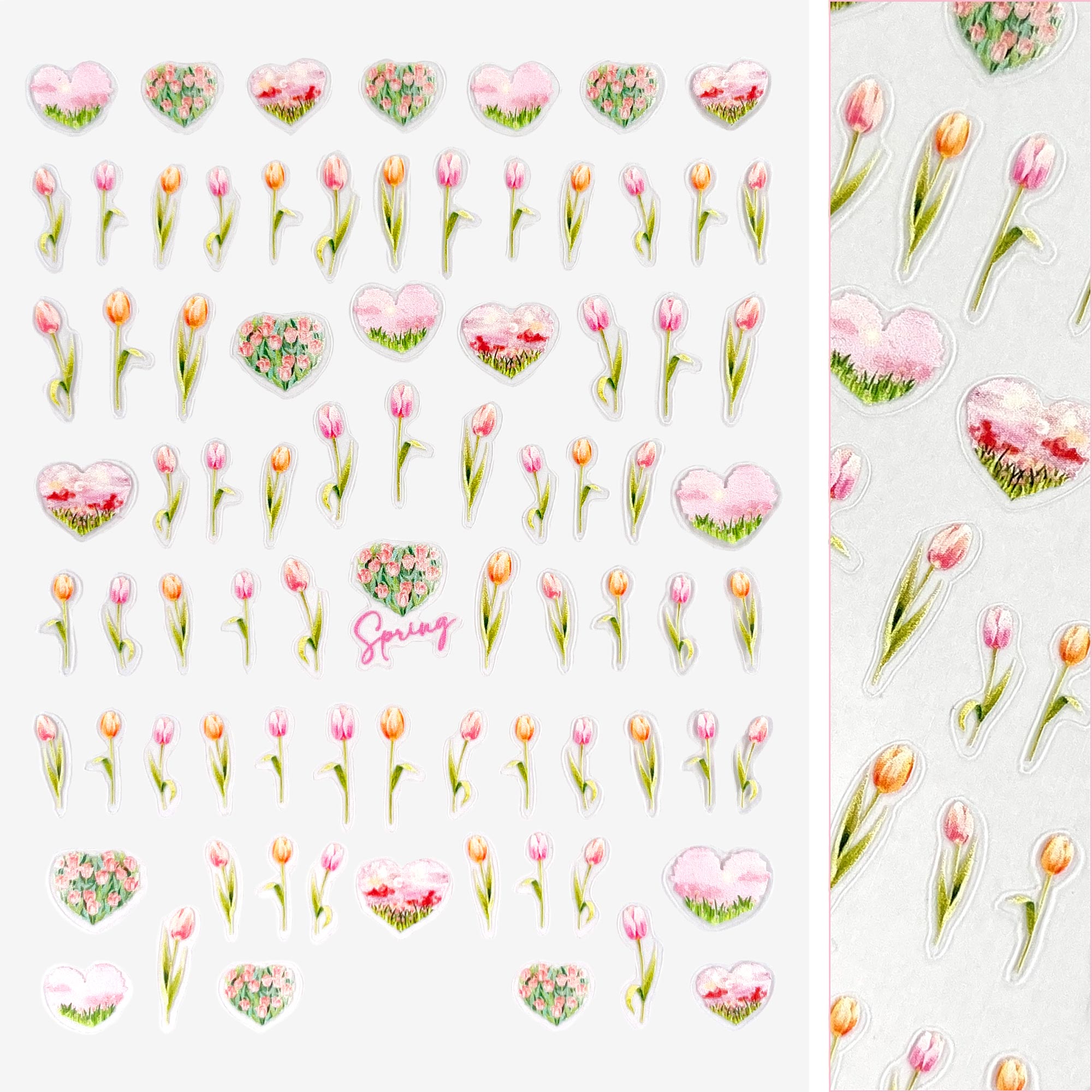 Floral Nail Art Sticker / Spring Tulips Pink Orange Decals Supply