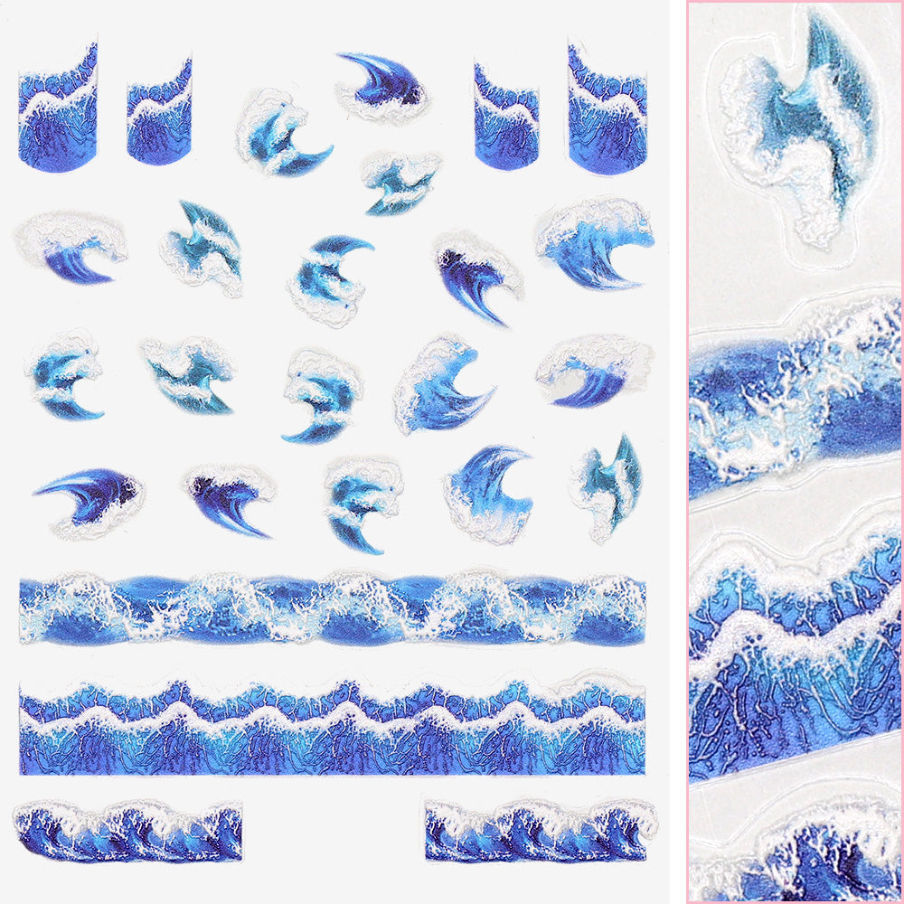 Daily Charme | 3D Embossed Nail Art Sticker / Ocean Waves Summer Nails