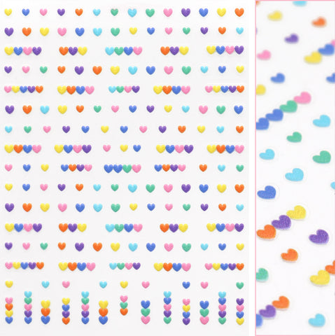 Daily Charme | 3D Embossed Nail Art Sticker / Rainbow Hearts / Bright