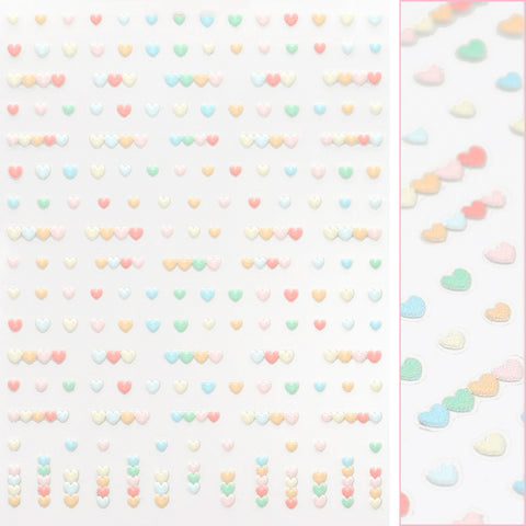 Daily Charme | 3D Embossed Nail Art Sticker / Rainbow Hearts / Pastel