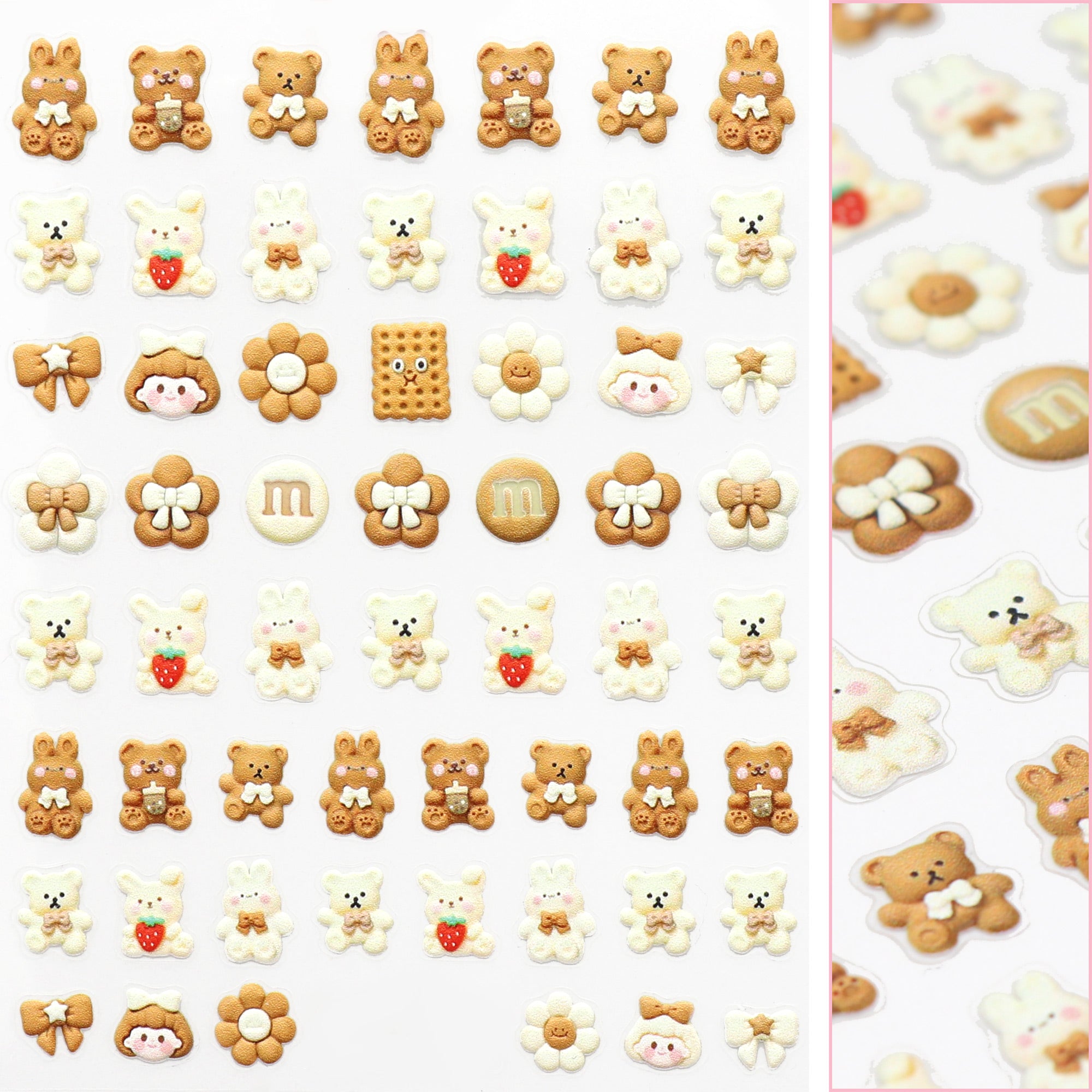 3D Embossed Nail Art Sticker / Biscuit Teddy Bear Nail Decals Kawaii