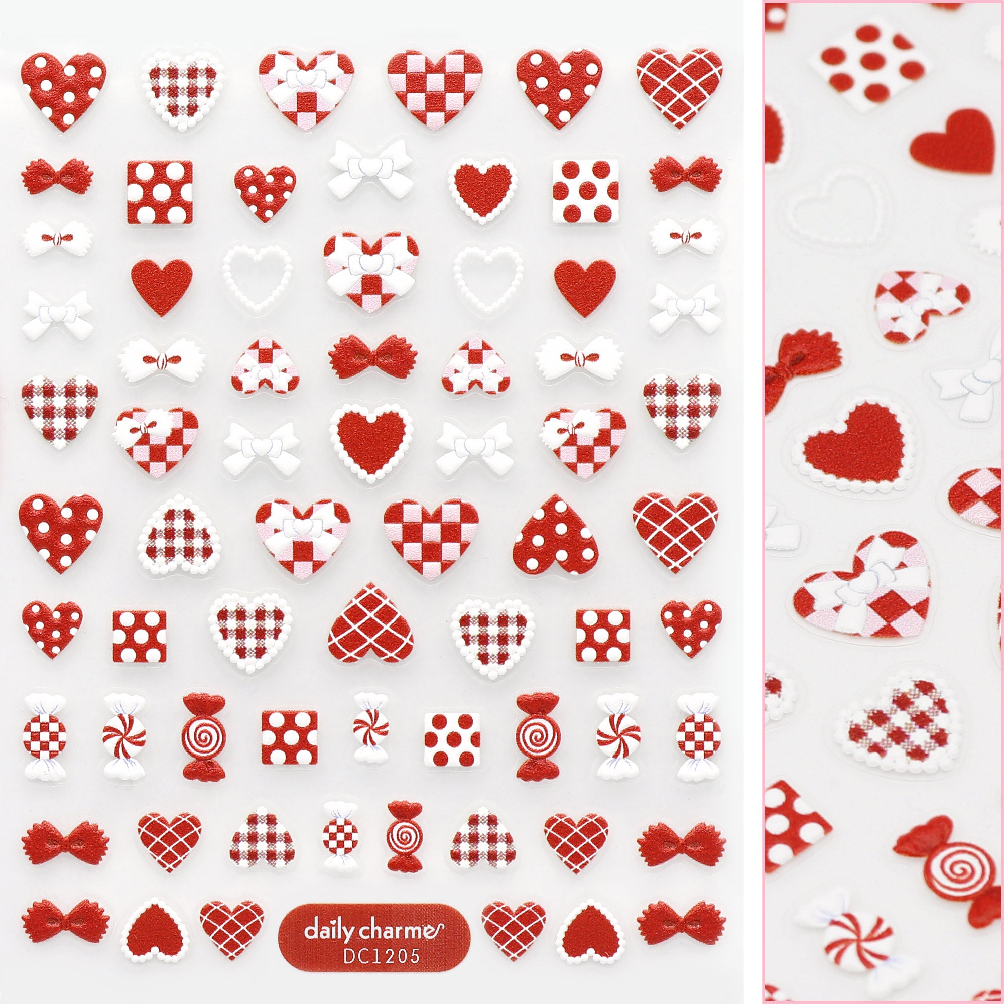 3D Embossed Nail Art Sticker / Patchwork Hearts Valentine